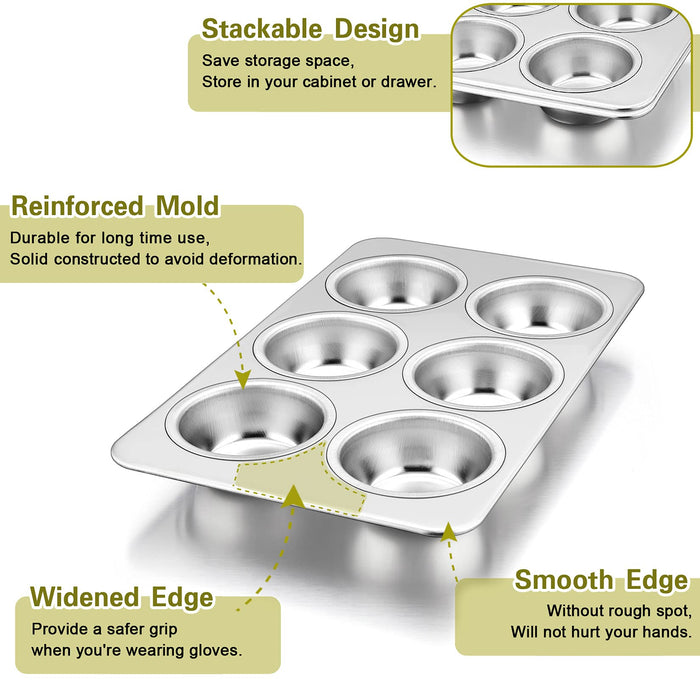 PP Chef Stainless Steel Muffin Pan Set - 2 Pans (6 Cups)