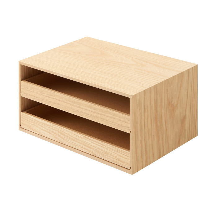 Mujirushi Ryohin Wooden Tray Storage with 2 Drawers - 25.2X17X12.6Cm