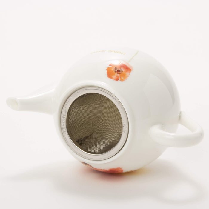 Narumi Chihiro Iwasaki Tea Pot - Poppy Flower Design - 330Cc Capacity - Made in Japan - Red