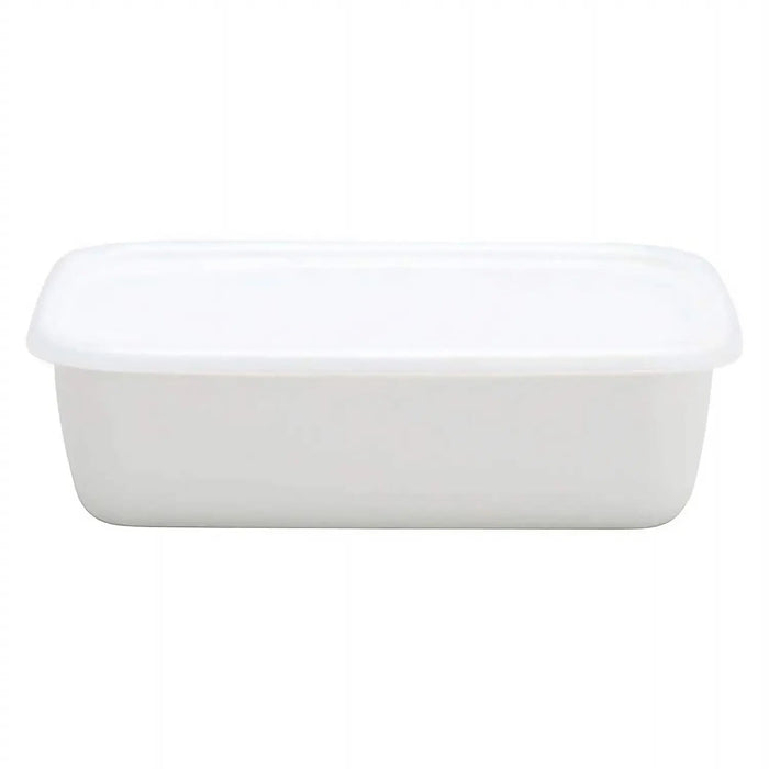 Noda Horo White Enamel Rectangle Deep Food Containers - Medium Size