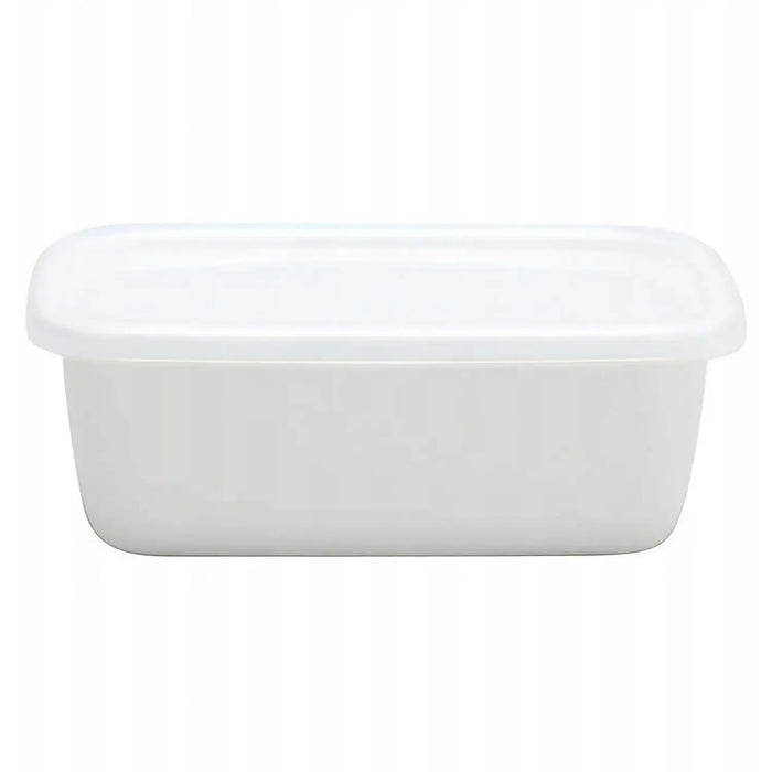 Premium Enamel Rectangle Deep Food Containers with Lid - Noda Horo White Series