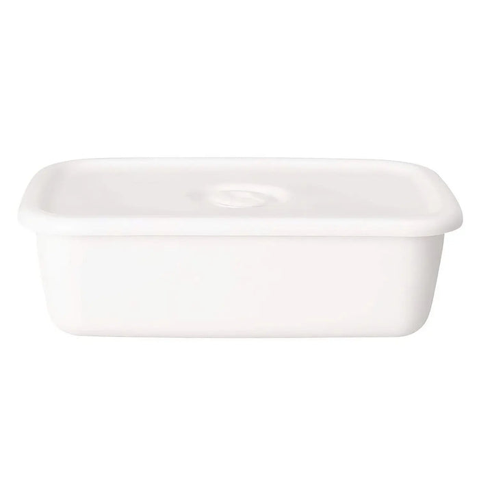 Noda Horo White Series Enamel Rectangle Deep Food Containers - Large Size with Sealed Lid