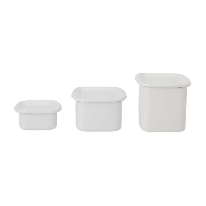 Noda Horo Enamel Square Food Containers with Lid - White Series