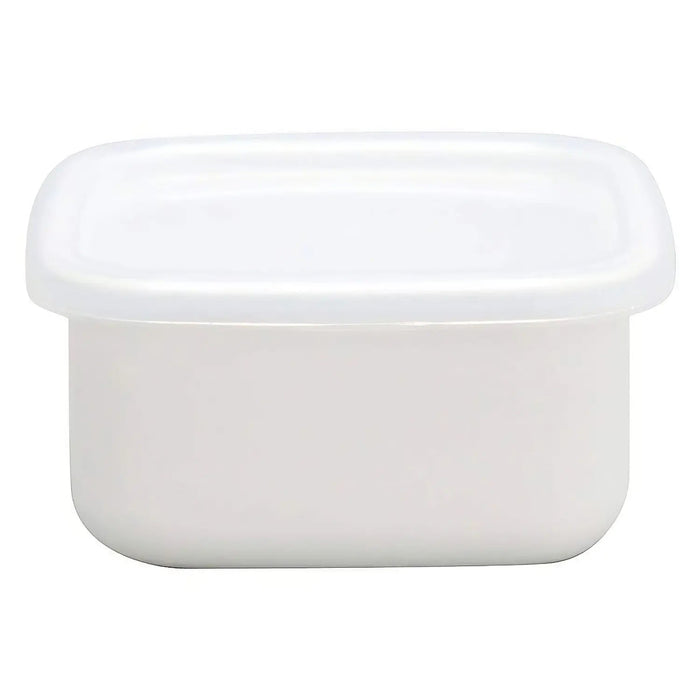 Noda Horo White Enamel Square Food Containers - Small Size with Lid