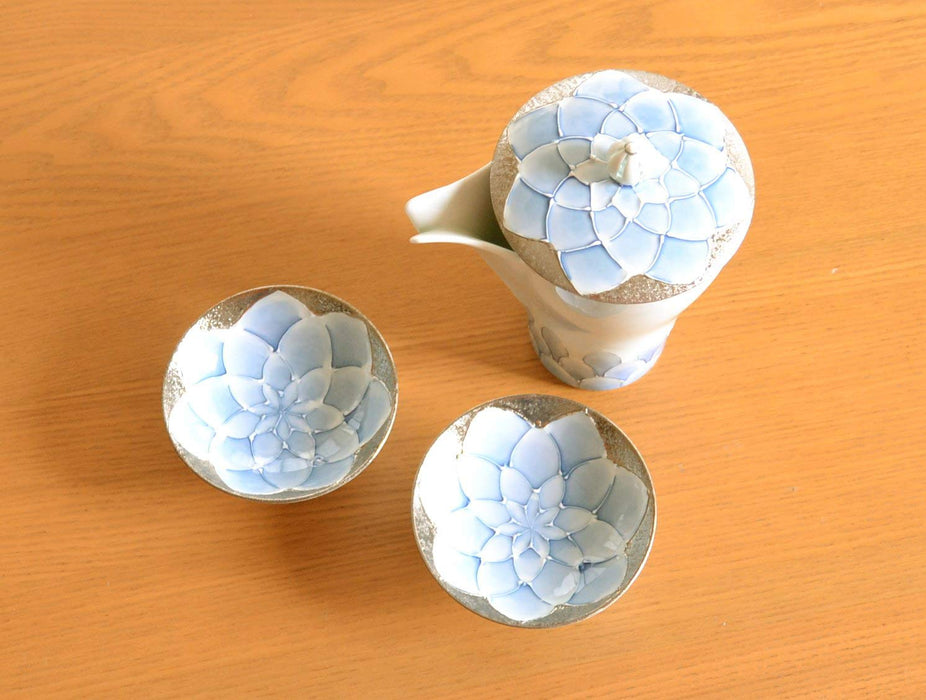 Arita Ware Sake Set - 1 Bottle 2 Cups, Takumi No Kura Dahlia Pottery