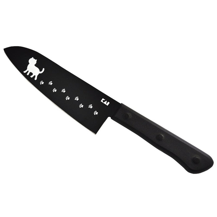 Kai Nyammy Cat Knife Set Santoku Fruit Scissors Board Towel