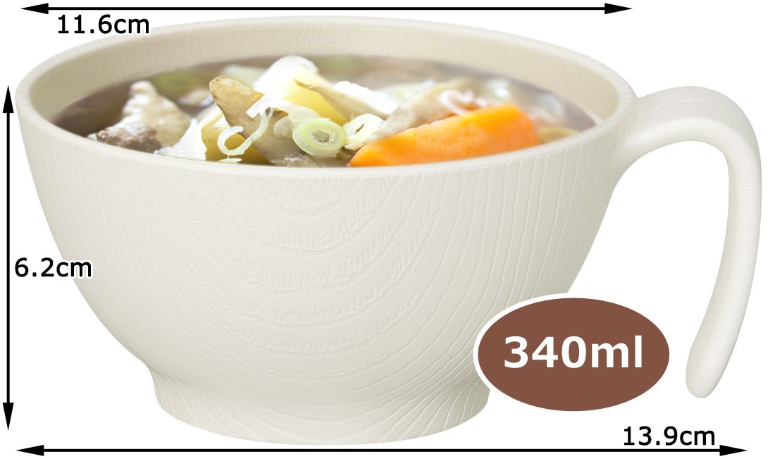 Skater Wood Grain Soup Bowl 340ml w/Handle Cream Japan NBL2H