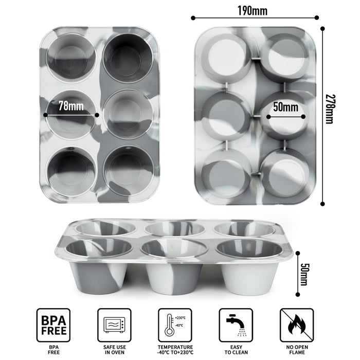 Super Kitchen 6-Cavity Silicone Muffin Mold Plate Cupcake Pan - Non-Stick, Gray