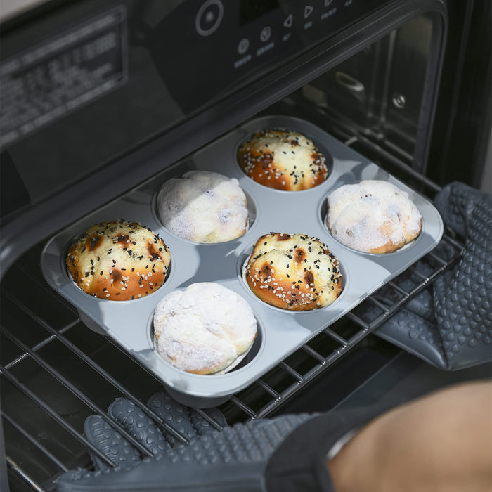 Super Kitchen 6-Cavity Silicone Muffin Mold Plate Cupcake Pan - Non-Stick, Gray