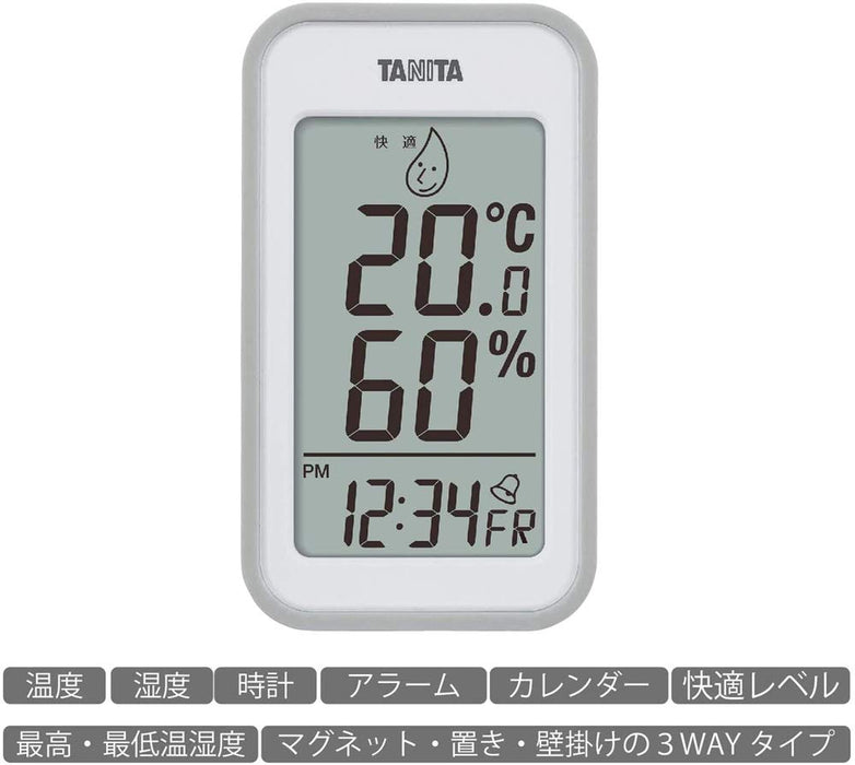 Tanita Japan Gray Digital Wall Clock with Thermo-Hygrometer, Calendar, and Alarm