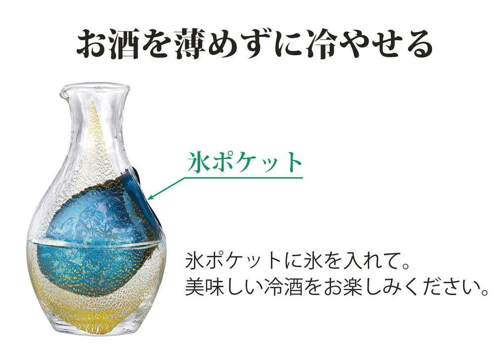 东洋佐佐木玻璃金箔清酒套装 - 日本制造，3 件套玻璃水瓶和玻璃杯