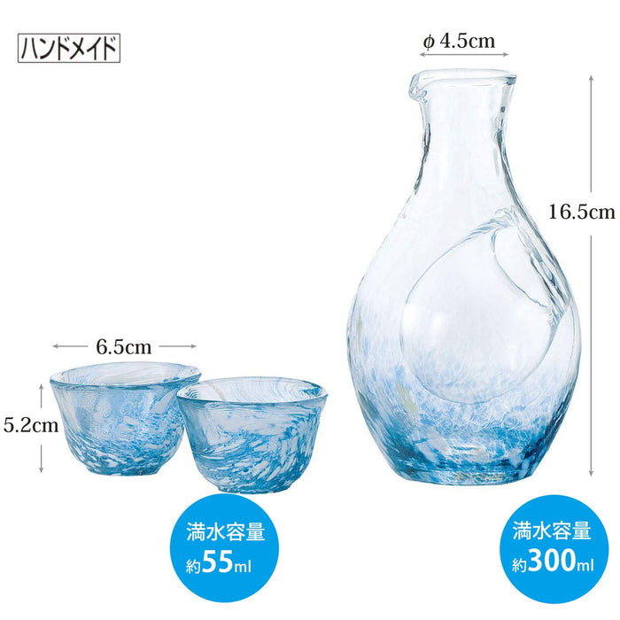 Toyo Sasaki Glass Cold Sake Set - Japan Blue Carafe 3-Pack