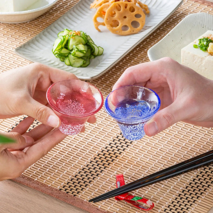 Toyo Sasaki Glass Mount Fuji Sake Cup - Blue & Red | Single