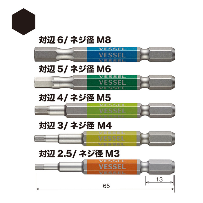 容器 40V 六角起子頭套件 5 個相對側 2.5-6x65 GS5P-31