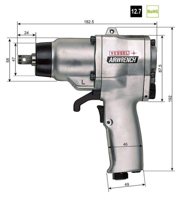 Vessel GT-1400P Air Impact Wrench Single Hammer