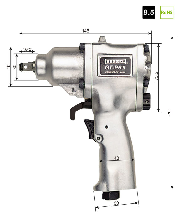 Vessel GT-P6-2 Air Impact Wrench Single Hammer