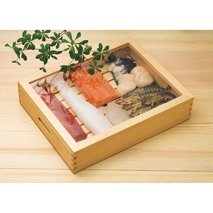 Yamacoh Large Wooden Sushi Neta Case with Acrylic Cover