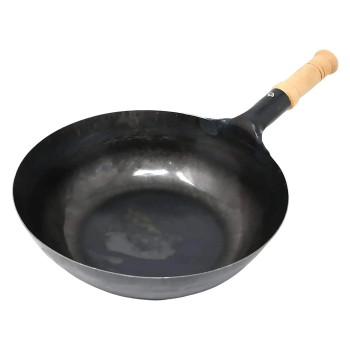 Yamada 36cm Round Bottom Wok with Wooden Handle - 1.2mm Thickness