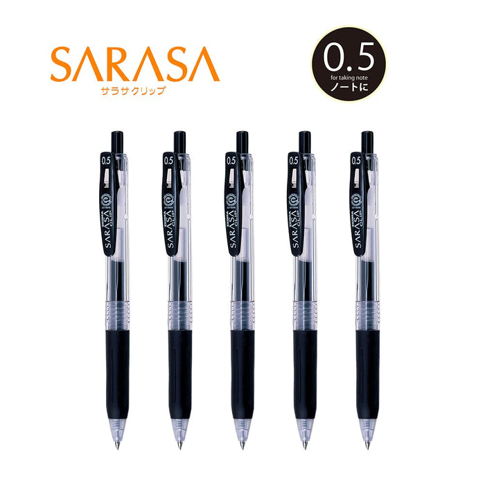 Zebra Sarasa Clip 0.5 Gel Pen Black 5-Pack - Made in Japan