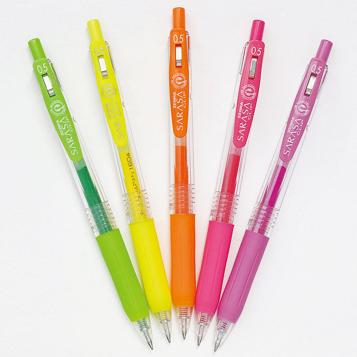 Zebra Sarasa Clip 0.5 Neon Ballpoint Pens - 5 Color Set